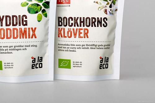 有机生态豆豆芽包装设计-使用最小白色帆布图形说明书和产品细节清晰
